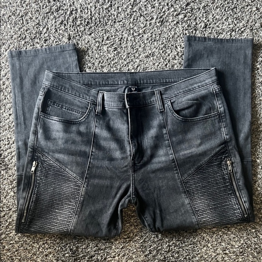 True Religion Moto Style Dark Gray Skinny Jeans 36